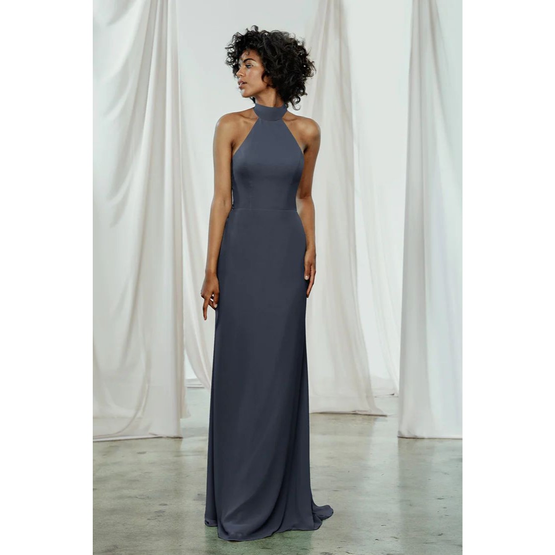 Amsale Sophia Bridesmaid Dress Size 18 Slate Gown Halter Sleeveless B28